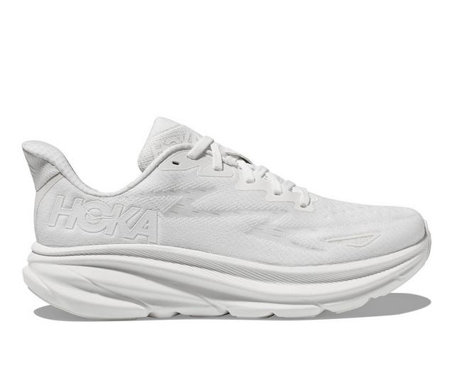 Women's Hoka One One Clifton 9 Running Shoes in White/White color