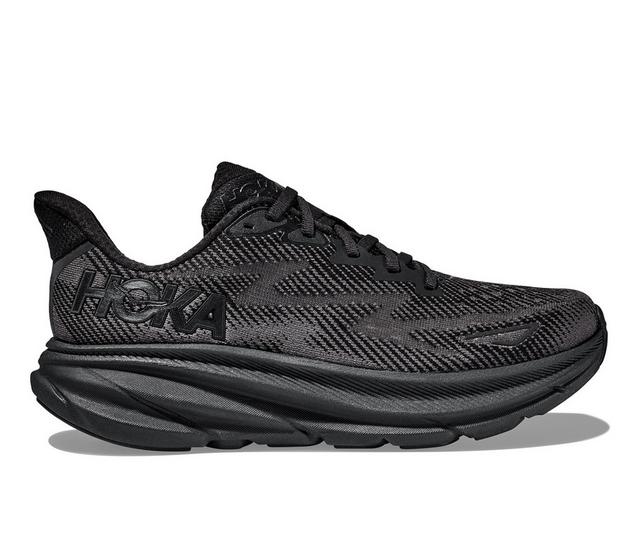 Women's Hoka One One Clifton 9 Running Shoes in Black/Black color