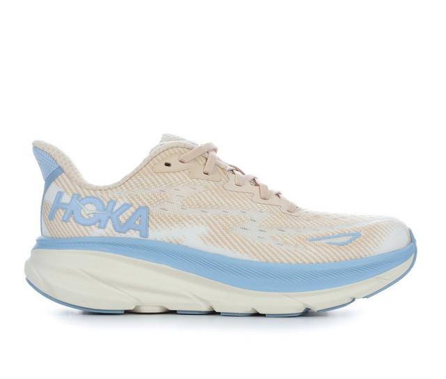 Women's Hoka Clifton 9 Running Shoes in Oak/Alabaster color