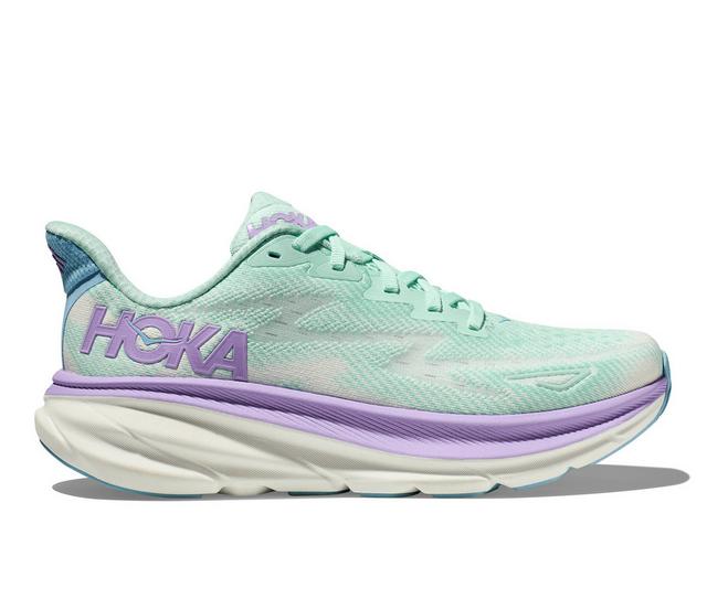 Women's Hoka One One Clifton 9 Running Shoes in Sunlit/Ocean color