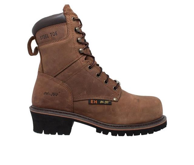 Men's AdTec 9" Steel Toe Super Logger Work Boots in Brown color