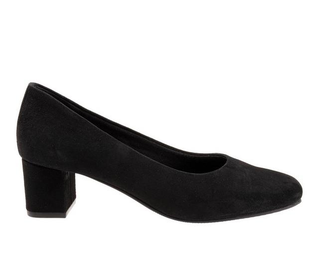 Women's Trotters Daria Block Heel Pumps in Black Suede color