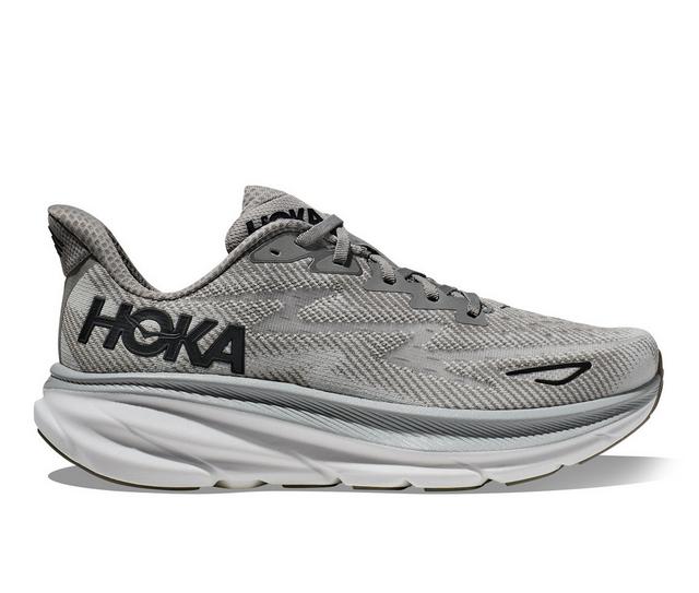 Men's Hoka One One Clifton 9 Running Shoes in Grey/Black color