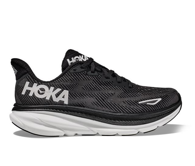 Men's Hoka One One Clifton 9 Running Shoes in Black/White color