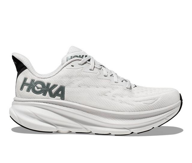 Men's Hoka One One Clifton 9 Running Shoes in White/Grey color