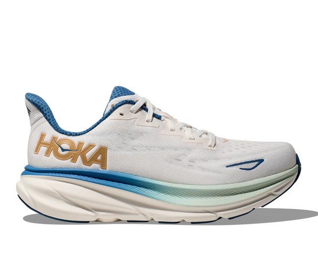 Men's Hoka Clifton 9 Running Shoes in Frost/Gold color