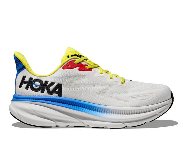 Men's Hoka Clifton 9 Running Shoes in Blanc/Blue color