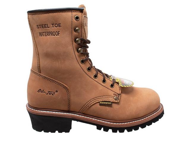 Men's AdTec 9" Waterproof Steel Toe Logger Work Boots in Brown color