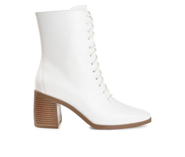 Women's Journee Collection Covva Heeled Combat Booties in Bone color