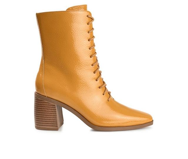 Women's Journee Collection Covva Heeled Combat Booties in Mustard color