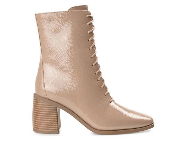 Women's Journee Collection Covva Heeled Combat Booties in Taupe color