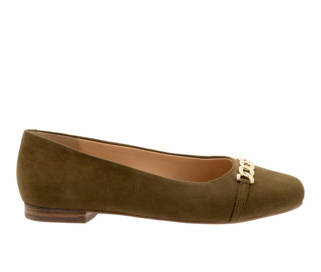 Women's Trotters Harmony Flats in Olive Suede color