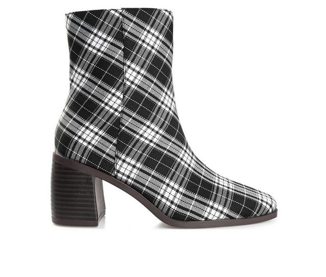 Women's Journee Collection Sloann Block Heel Booties in Plaid/Black color