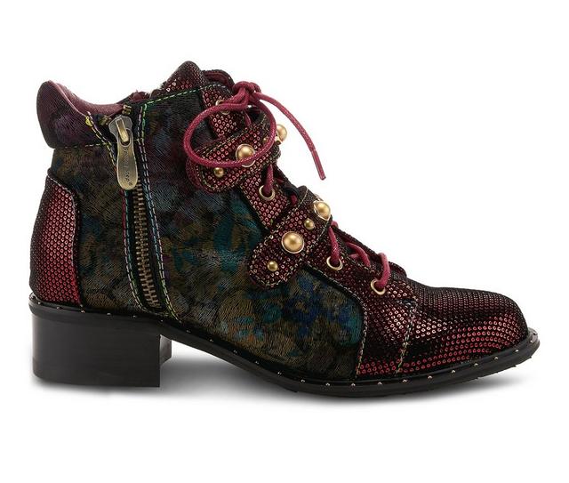 Women's L'Artiste Chrissy Combat Booties in Red Multi color