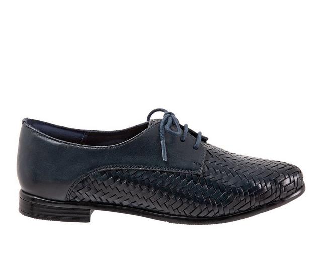 Women's Trotters Lizzie Herringbone Oxfords in Navy color