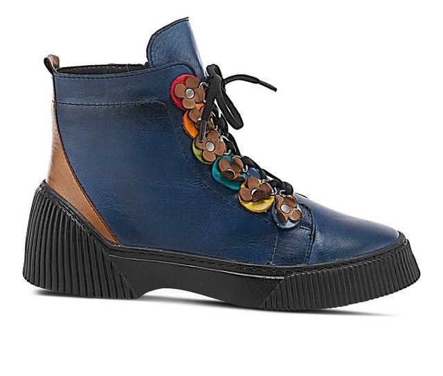 Women's SPRING STEP Yeba Lace Up Booties in Blue Multi color