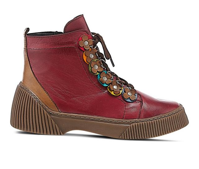 Women's SPRING STEP Yeba Lace Up Booties in Bordeaux Multi color