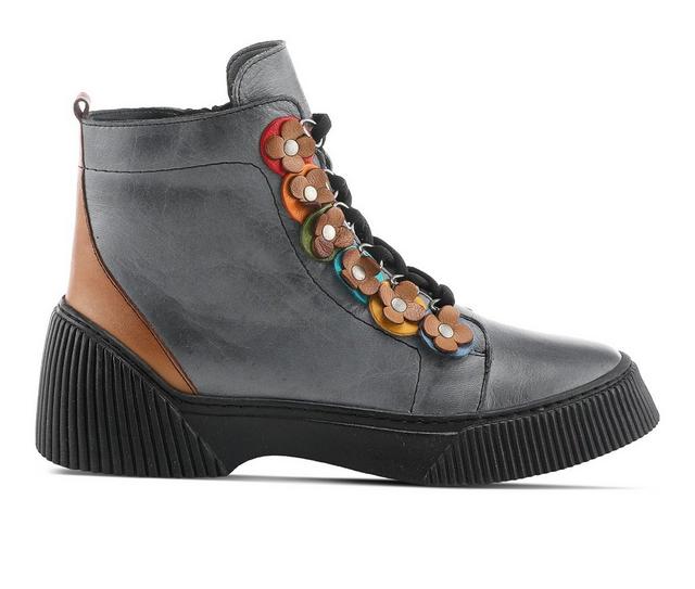 Women's SPRING STEP Yeba Lace Up Booties in Grey Multi color