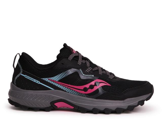 Women's Saucony Excursion TR 16 Trail Running Shoes in Black/Fucshia color