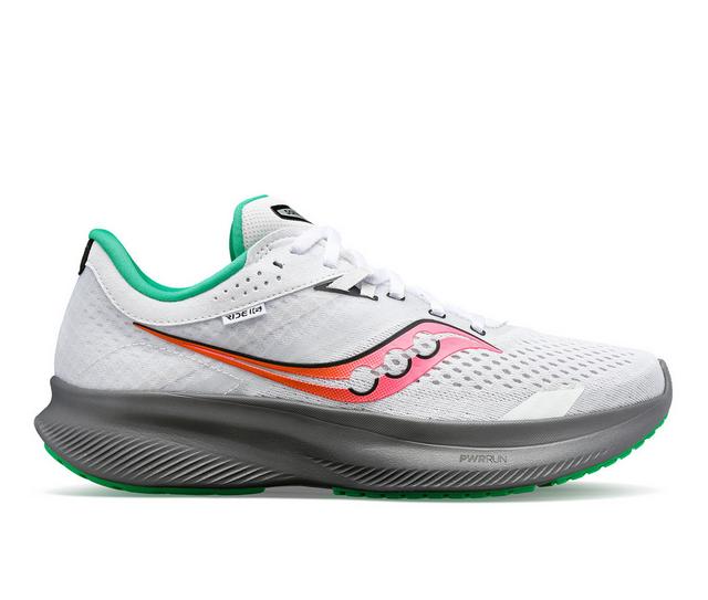 Women's Saucony Ride 16 Running Shoes in White Gravel color