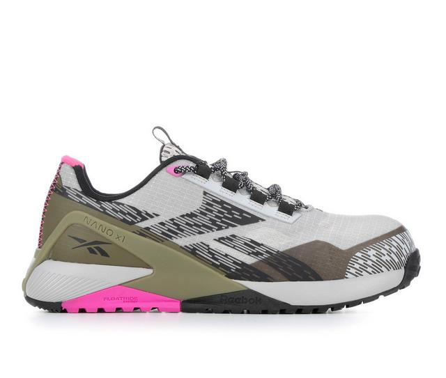 Women's REEBOK WORK Nano X1 Adventure Women's Work Shoes in Silver/Grn/Pink color