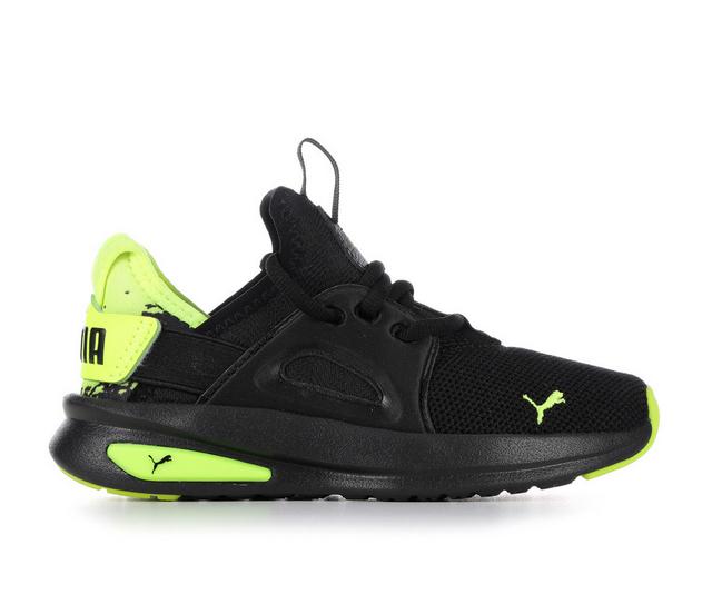 Boys' Puma Little Kid Softride Enzo Evo Spray Slip-On Running Shoes in Black/Volt color