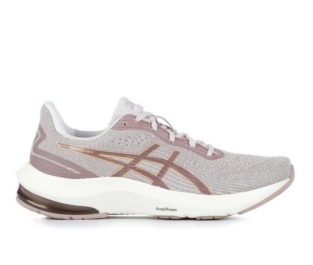 Women's ASICS Pulse 14 Running Shoes in Pink/Gold/White color