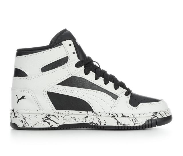 Boys' Puma Big Kid Rebound Lay Up Mid Marble Basketball Sneakers in Gry/Blk/Gry color
