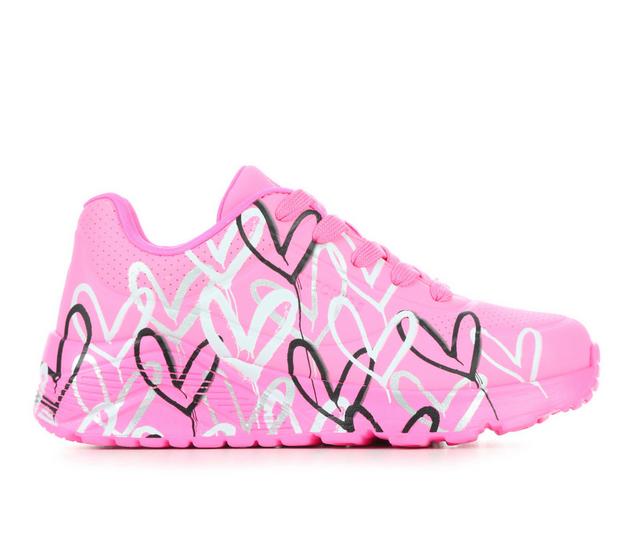 Girls' Skechers Street Little Kid & Big Kid Uno Lite Heart Metallic Wedge Sneakers in Hot Pink/Multi color