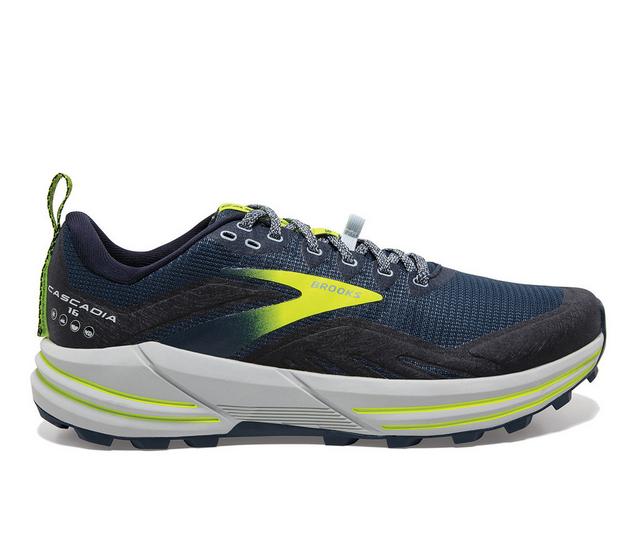 Men's Brooks Cascadia 16 Trail Running Shoes in Titan/Pea/Night color