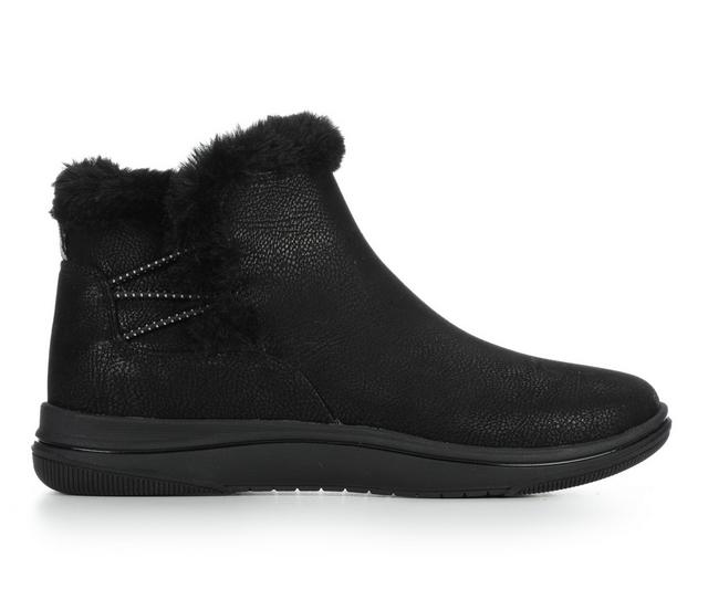 Women's Clarks Breeze Fur Winter Booties in Black/Black color