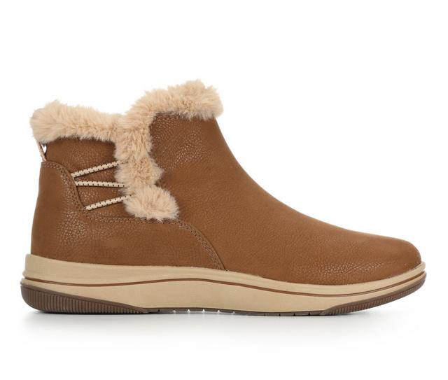 Women's Clarks Breeze Fur Winter Booties in Dark Tan color