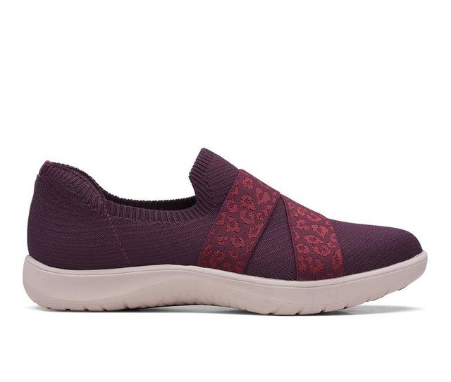 Women's Clarks Adella Stride Slip On Shoes in Burgundy Knit color