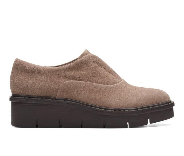 Women's Clarks Airabell Sky Wedge Clogs in Pebble Suede color