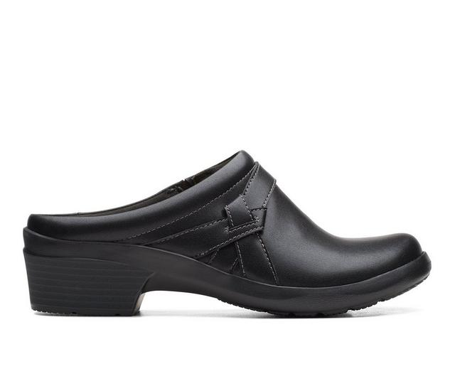 Women's Clarks Angie Mist Clogs in Black Leather color