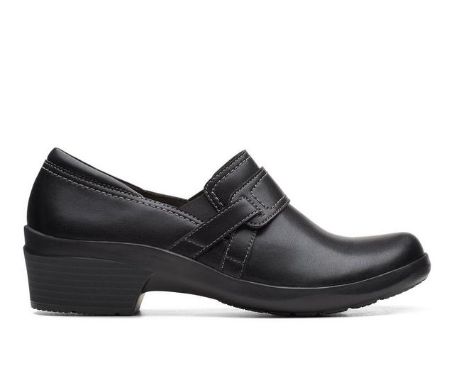 Women's Clarks Angie Poppy Loafers in Black Leather color