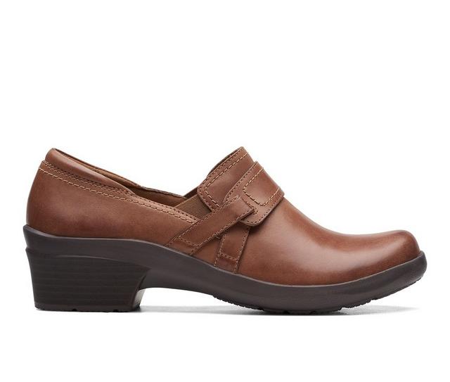 Women's Clarks Angie Poppy Loafers in Dk Tan Leather color