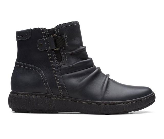 Women's Clarks Caroline Orchid Booties in Black Leather color