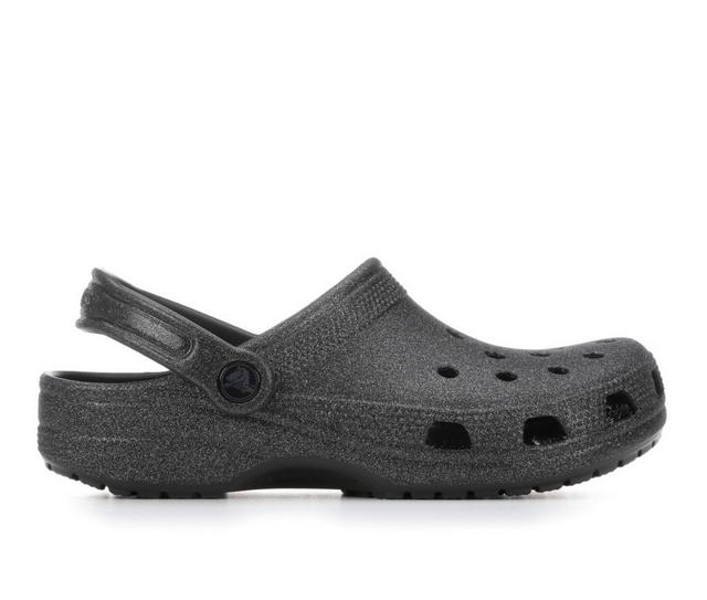 Adults' Crocs Classic Glitter Clogs in Black Glitter color