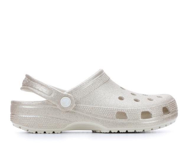 Adults' Crocs Classic Glitter Clogs in Champange Glt color