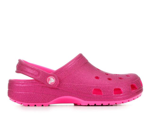 Women's Crocs Classic Glitter Clogs in Pink Crush color