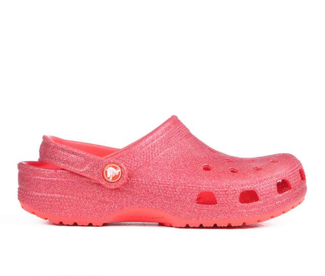 Women's Crocs Classic Glitter Clogs in Cherry Red color