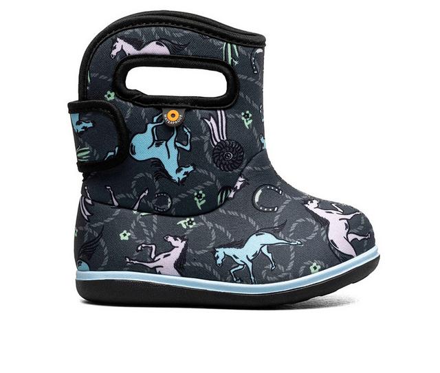 Girls' Bogs Footwear Toddler Baby Bogs Floral Rain Boots in Dark Shadow color