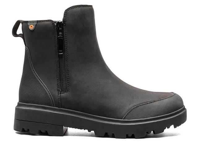 Women's Bogs Footwear Holly Zip Leather Winter Boots in Black color