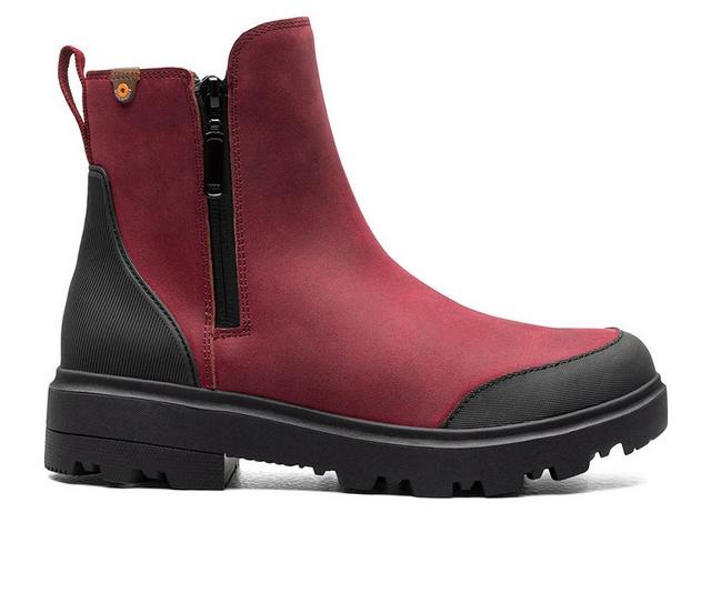 Women's Bogs Footwear Holly Zip Leather Winter Boots in Cranberry color
