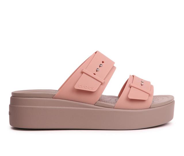 Women's Crocs Brooklyn Low Buckle Platform Sandals in Pale Blush color