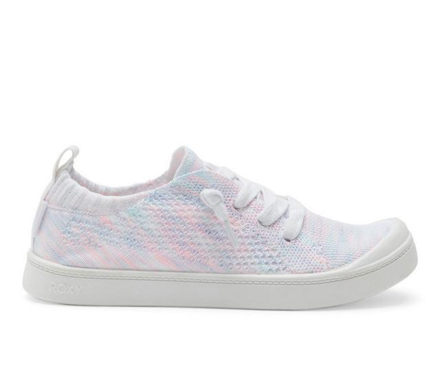 Girls' Roxy Little Kid & Big Kid Bayshore Knit Plus Slip-On Sneakers in White/Pink Dots color