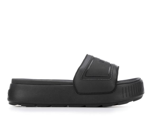 Women's Puma Karmen Slide Platform Slide Sandals in Black/Black color