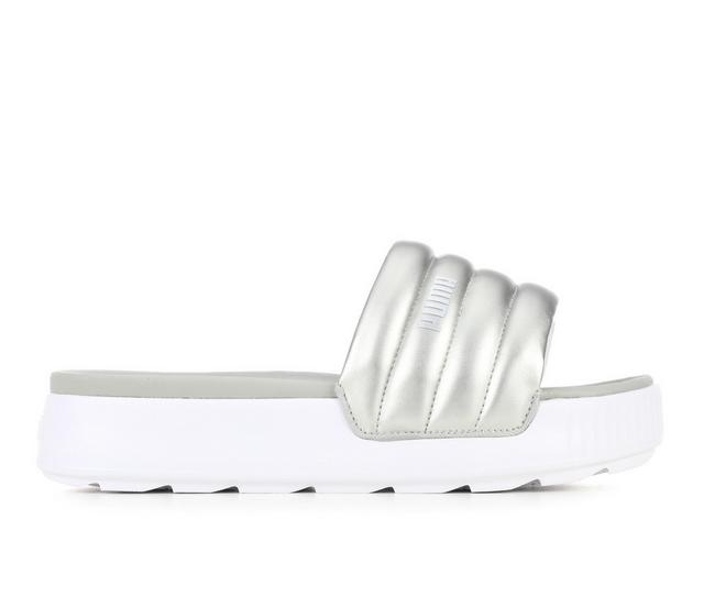 Women's Puma Karmen Slide Platform Slide Sandals in Silver/White color
