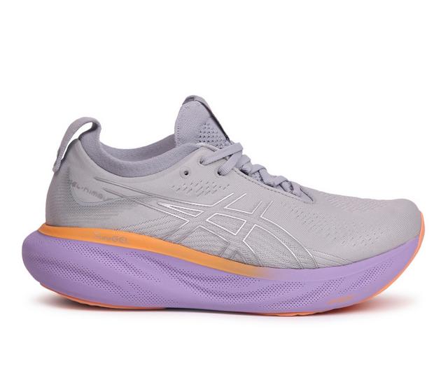 Women's ASICS Gel Nimbus 25 Running Shoes in Grey/Silver color